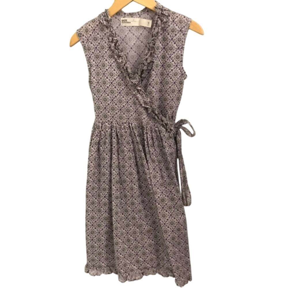 Sgt. Fletcher by Peek Wrap Dress Purple Green Diamond Floral Bandana Girls M 6-7
